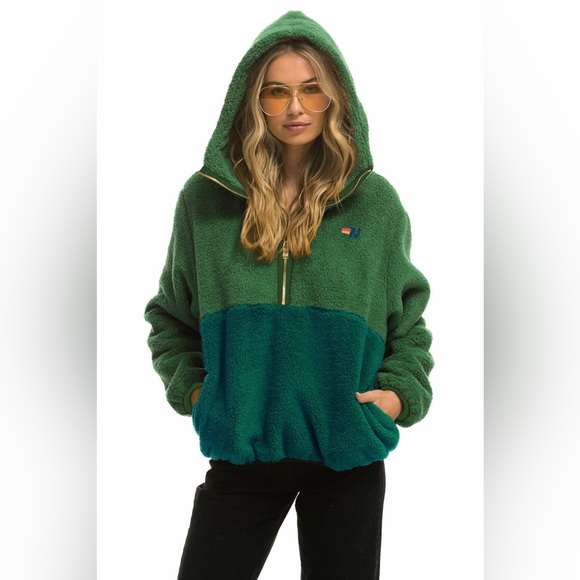 Aviator Nation Tops - Aviator Nation Teddy unisex hooded half zip - garden green